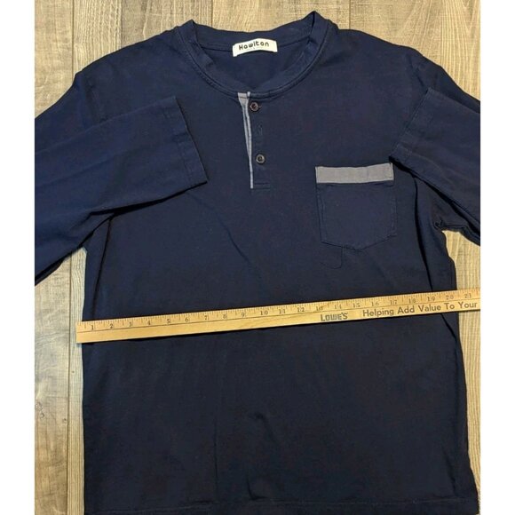 Hawiton Henley Shirt Mens Large Blue Designer Long Sleeve Pocket Loose Sleeve - Picture 4 of 7